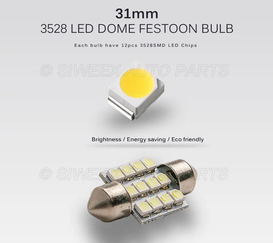 31MM Car Interior Lamps 12 SMD 3528 LED Auto Reading Map Door Dome Festoon Bulbs DC 12V Automobiles License Plate Lights 1 Pcs