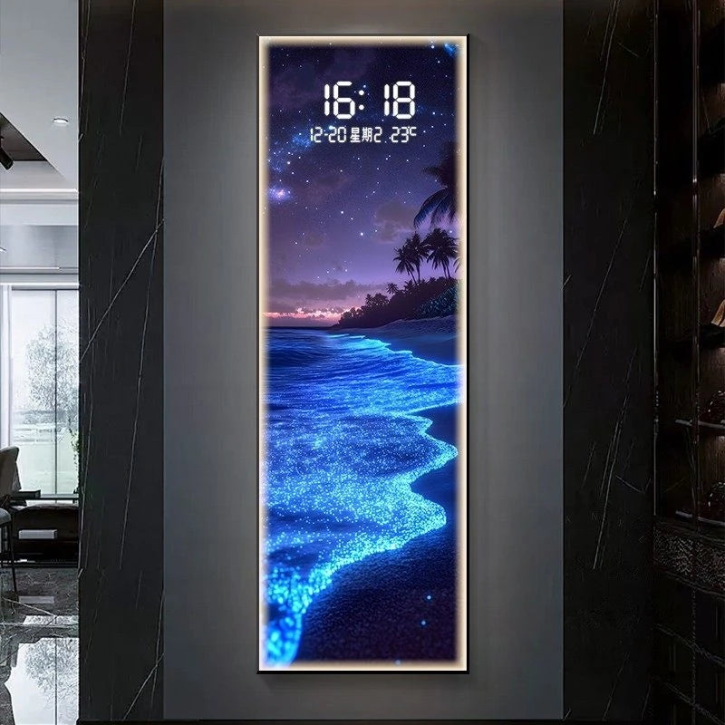 Modern Wave LED Electronic Clock Mural Light Living Room Entrance Corridor Study Hotel Plane Painting Home Decoration Wall Lamp