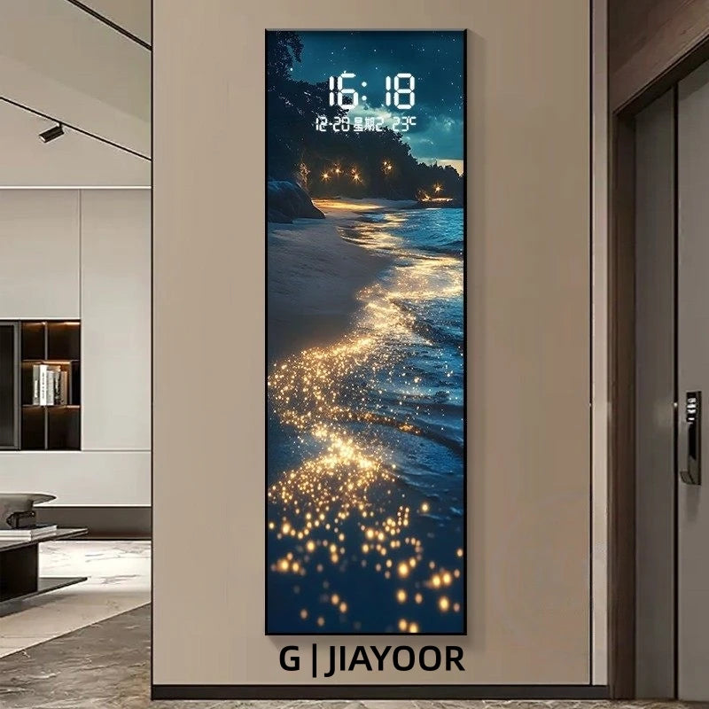 Modern Wave LED Electronic Clock Mural Light Living Room Entrance Corridor Study Hotel Plane Painting Home Decoration Wall Lamp