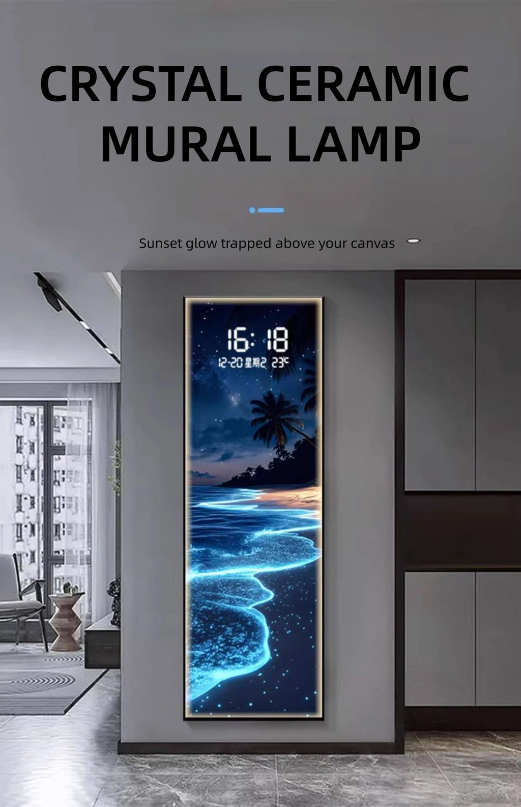 Modern Wave LED Electronic Clock Mural Light Living Room Entrance Corridor Study Hotel Plane Painting Home Decoration Wall Lamp