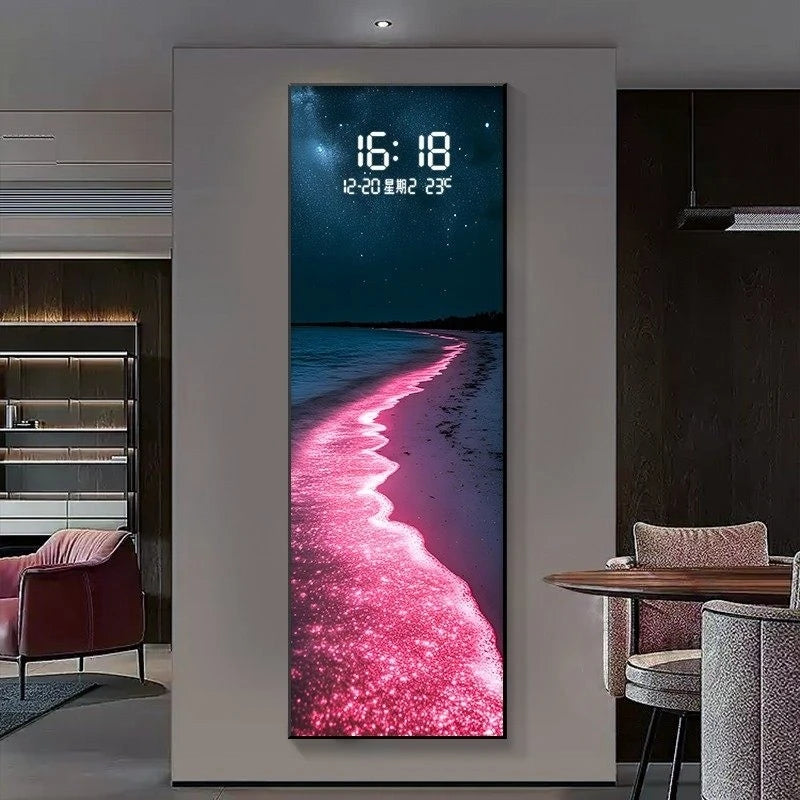 Modern Wave LED Electronic Clock Mural Light Living Room Entrance Corridor Study Hotel Plane Painting Home Decoration Wall Lamp