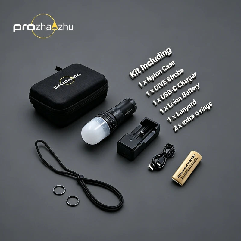 PROZHAOZHU 3000 Lumen Diving Strobe IP68 150M Alumium Alloy Rechargeable Scuba Signal Light