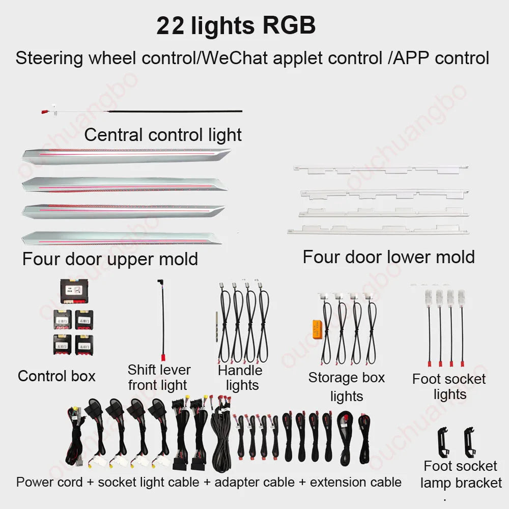 Ouchuangbo LED Ambient Light For A3 8Y RS3 A3L 2021-2024 Ambiance Lighting 256 Colors Atmosphere Lamp Backlight Kit Dynamic Trim