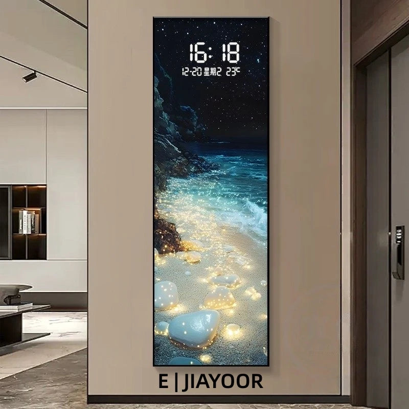 Modern Wave LED Electronic Clock Mural Light Living Room Entrance Corridor Study Hotel Plane Painting Home Decoration Wall Lamp