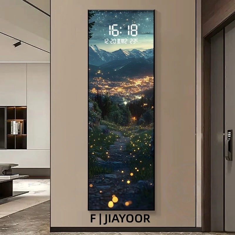 Modern Wave LED Electronic Clock Mural Light Living Room Entrance Corridor Study Hotel Plane Painting Home Decoration Wall Lamp