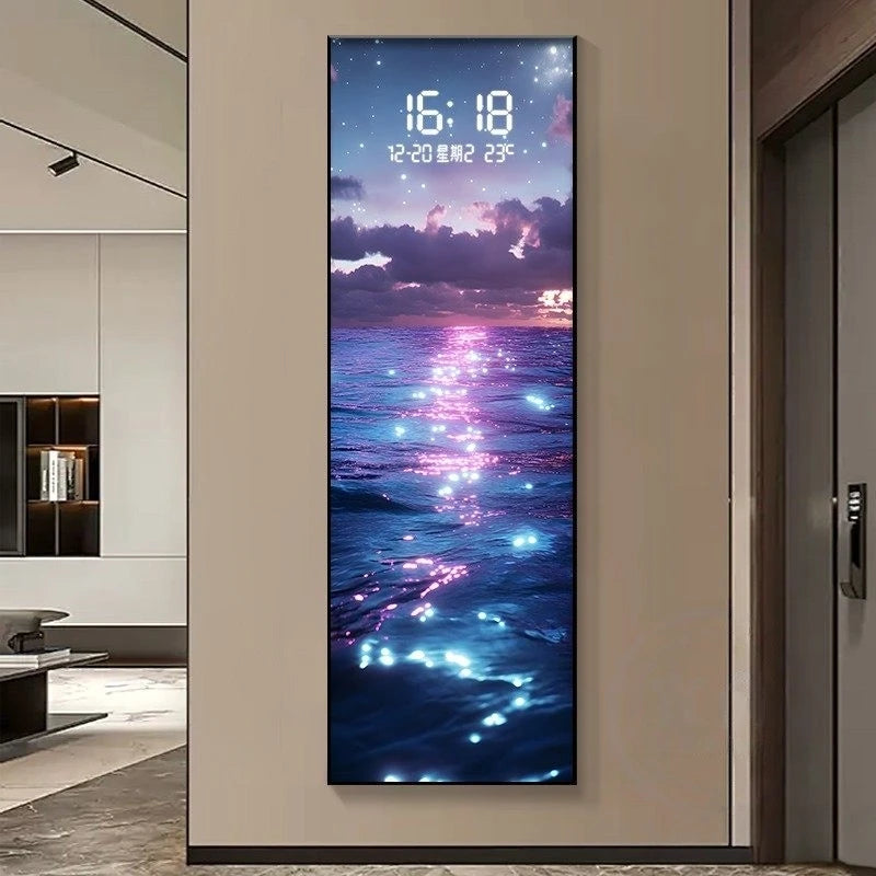 Modern Wave LED Electronic Clock Mural Light Living Room Entrance Corridor Study Hotel Plane Painting Home Decoration Wall Lamp