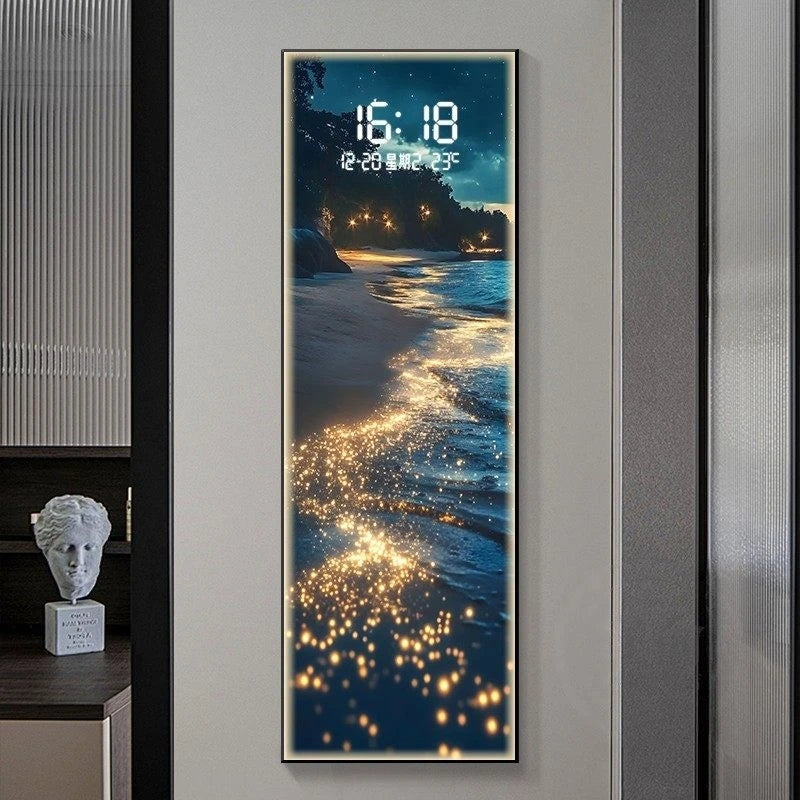 Modern Wave LED Electronic Clock Mural Light Living Room Entrance Corridor Study Hotel Plane Painting Home Decoration Wall Lamp