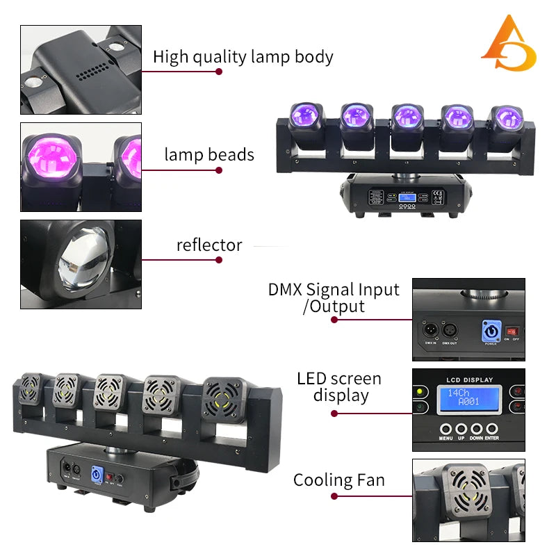 RGBW 4IN1 5X40W LED FIVE-HEAD BEAM Light DMX512 LED  Stage Lighting for Lighting Show DJ Disco Party Bar Wedding