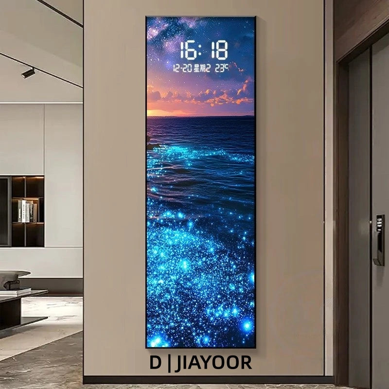 Modern Wave LED Electronic Clock Mural Light Living Room Entrance Corridor Study Hotel Plane Painting Home Decoration Wall Lamp