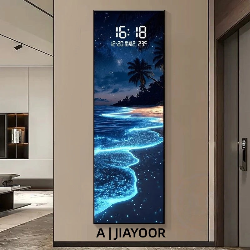 Modern Wave LED Electronic Clock Mural Light Living Room Entrance Corridor Study Hotel Plane Painting Home Decoration Wall Lamp