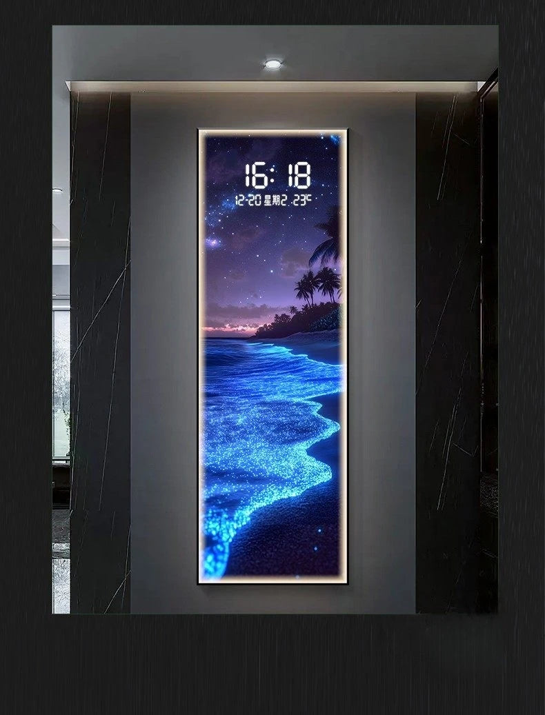 Modern Wave LED Electronic Clock Mural Light Living Room Entrance Corridor Study Hotel Plane Painting Home Decoration Wall Lamp