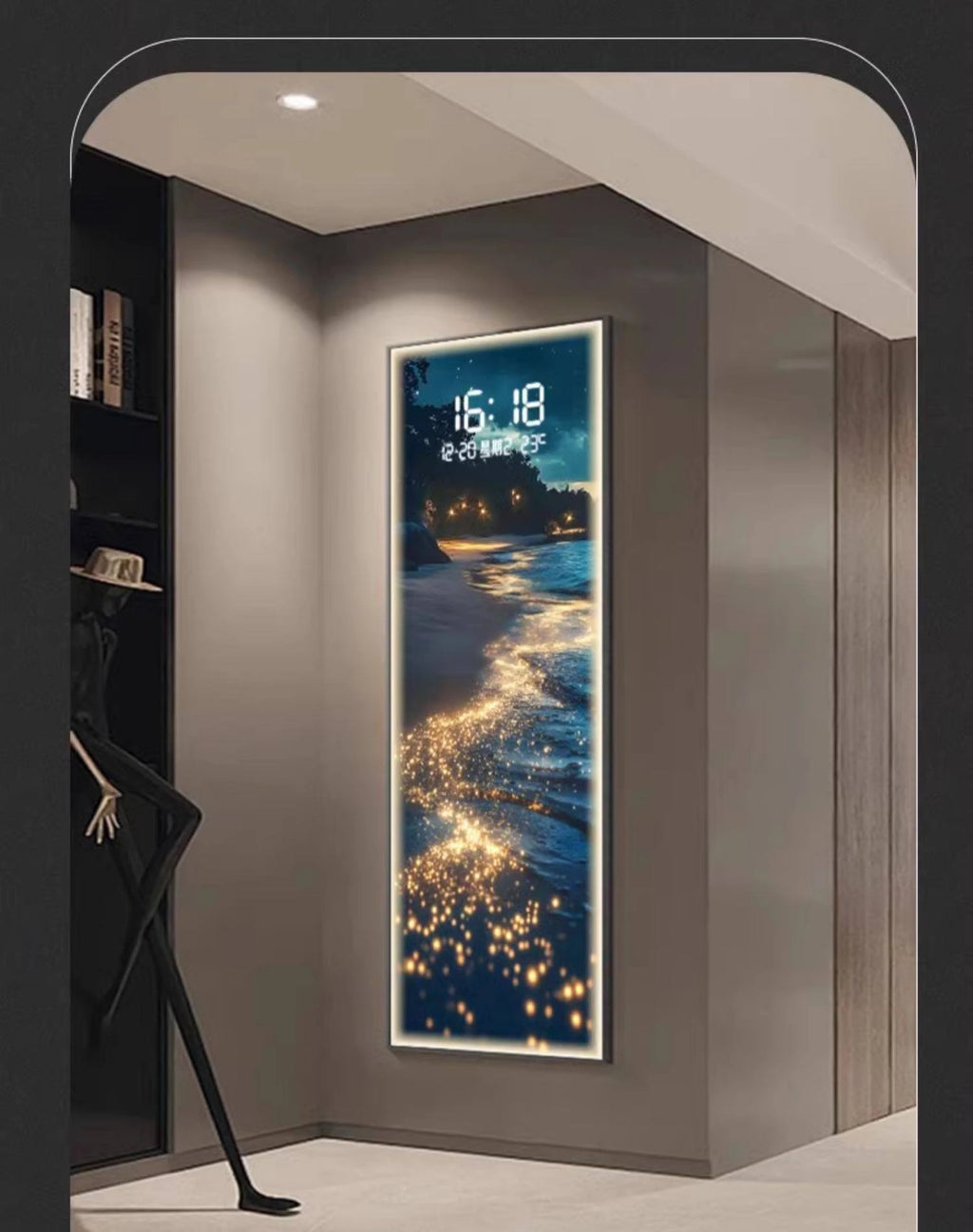 Modern Wave LED Electronic Clock Mural Light Living Room Entrance Corridor Study Hotel Plane Painting Home Decoration Wall Lamp