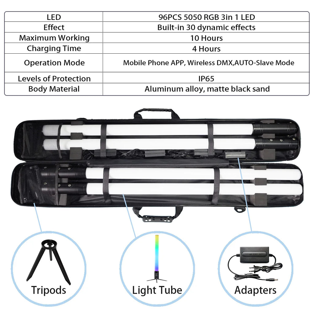 4*IP65 Waterproof 360 Pixel LED Tubes Battery Light Wireless DMX Wifi Control Stick Club Light for DJ Party KTV Theme Park
