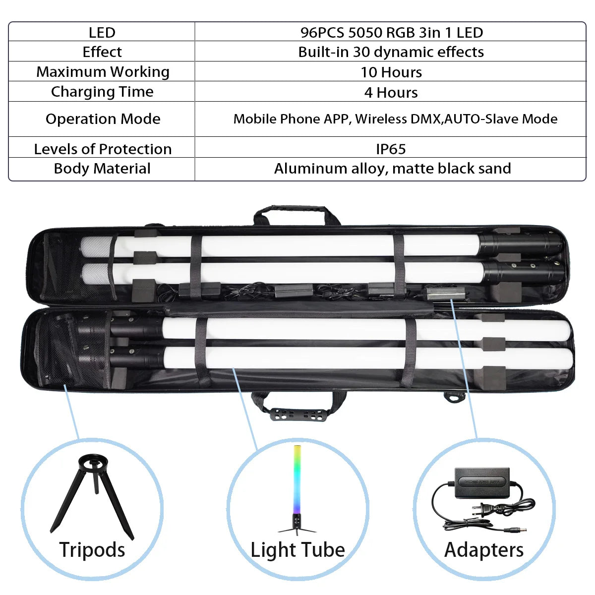 4*IP65 Waterproof 360 Pixel LED Tubes Battery Light Wireless DMX Wifi Control Stick Club Light for DJ Party KTV Theme Park
