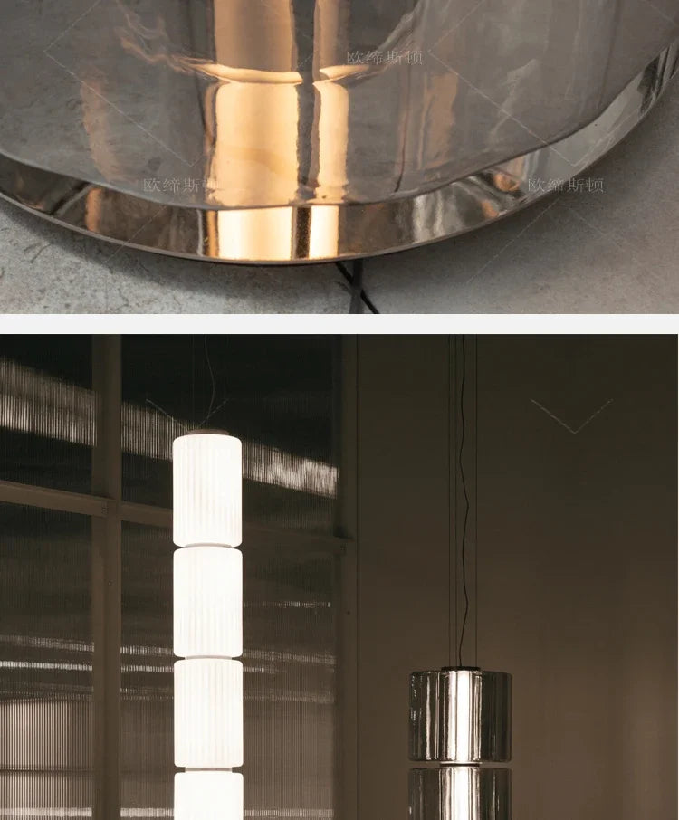 American Iron Cream Glass Floor Lamp, Dining Room Ceiling Lamp, LED Dimmable Metallic Lustre Lamp for Living Room Table Lamps