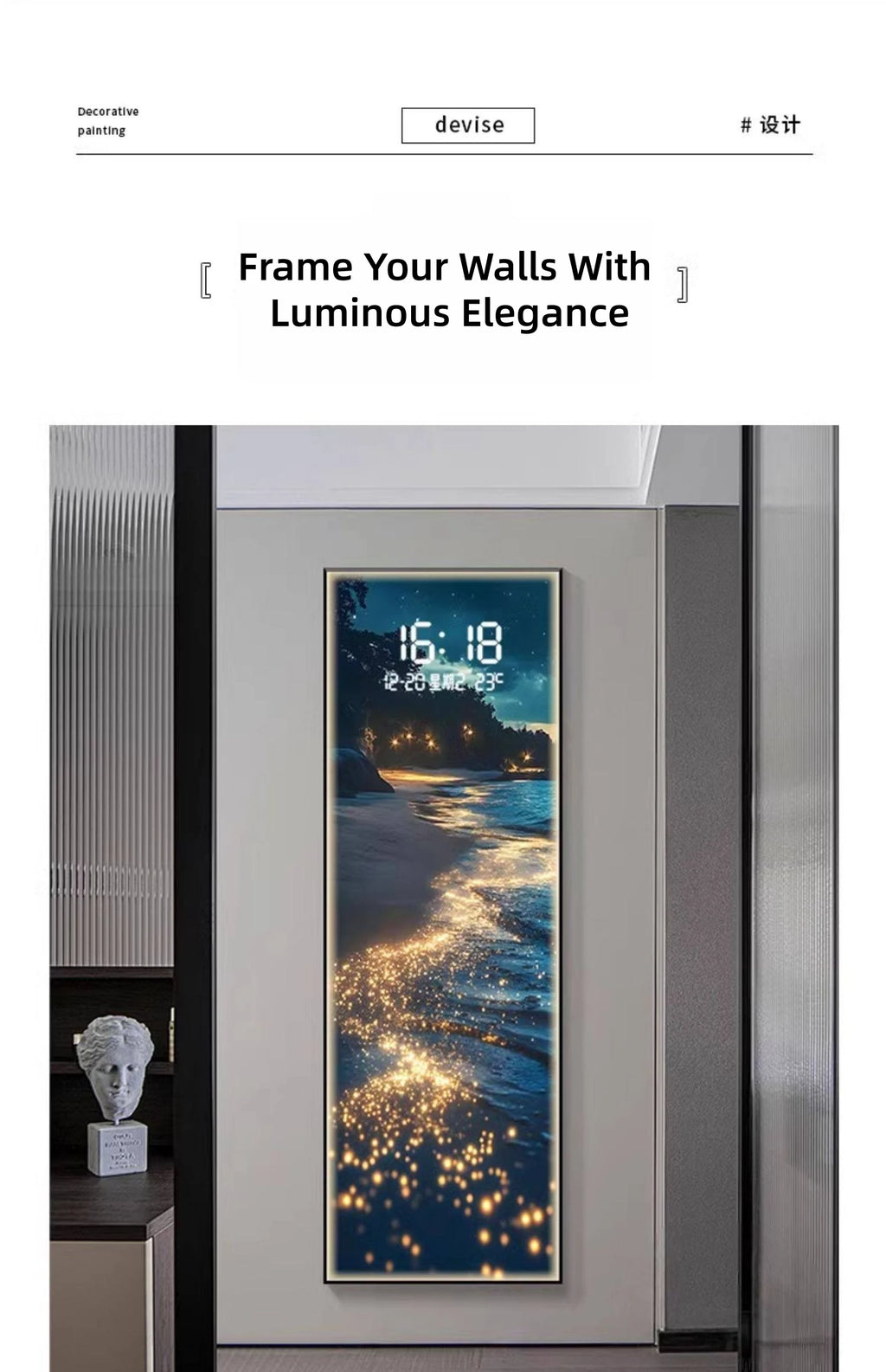 Modern Wave LED Electronic Clock Mural Light Living Room Entrance Corridor Study Hotel Plane Painting Home Decoration Wall Lamp