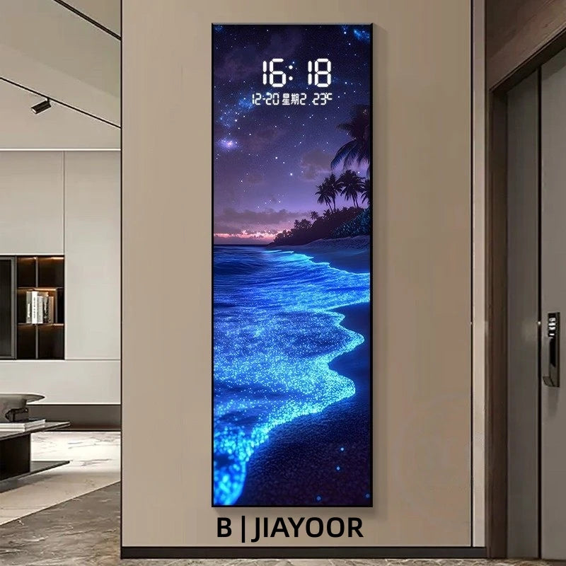 Modern Wave LED Electronic Clock Mural Light Living Room Entrance Corridor Study Hotel Plane Painting Home Decoration Wall Lamp