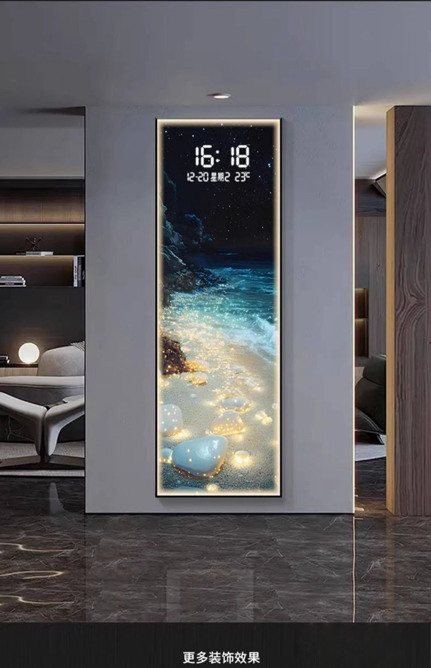 Modern Wave LED Electronic Clock Mural Light Living Room Entrance Corridor Study Hotel Plane Painting Home Decoration Wall Lamp