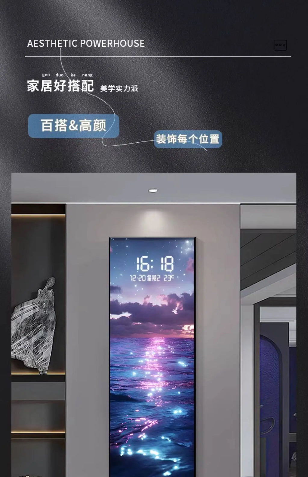 Modern Wave LED Electronic Clock Mural Light Living Room Entrance Corridor Study Hotel Plane Painting Home Decoration Wall Lamp