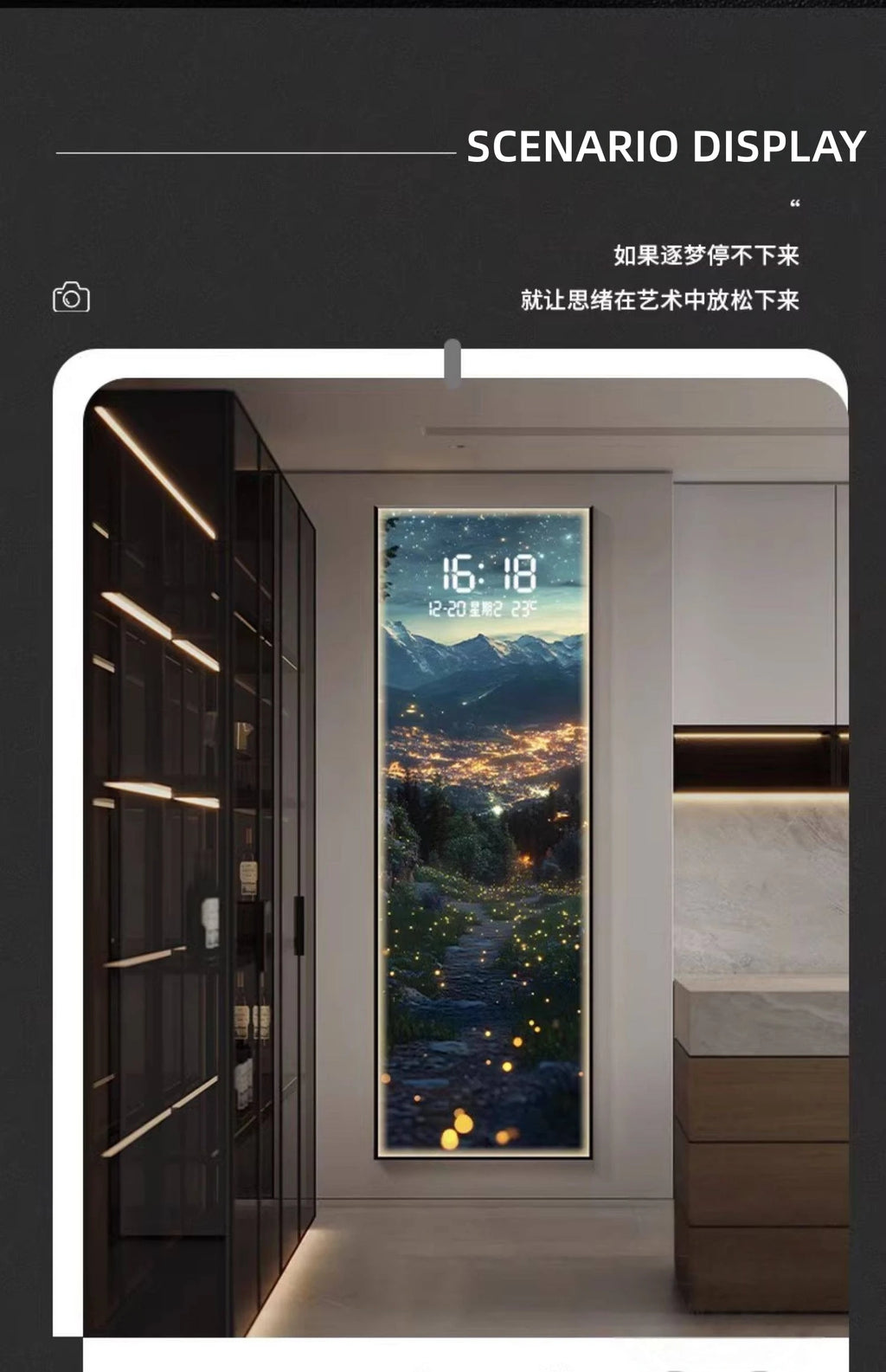 Modern Wave LED Electronic Clock Mural Light Living Room Entrance Corridor Study Hotel Plane Painting Home Decoration Wall Lamp
