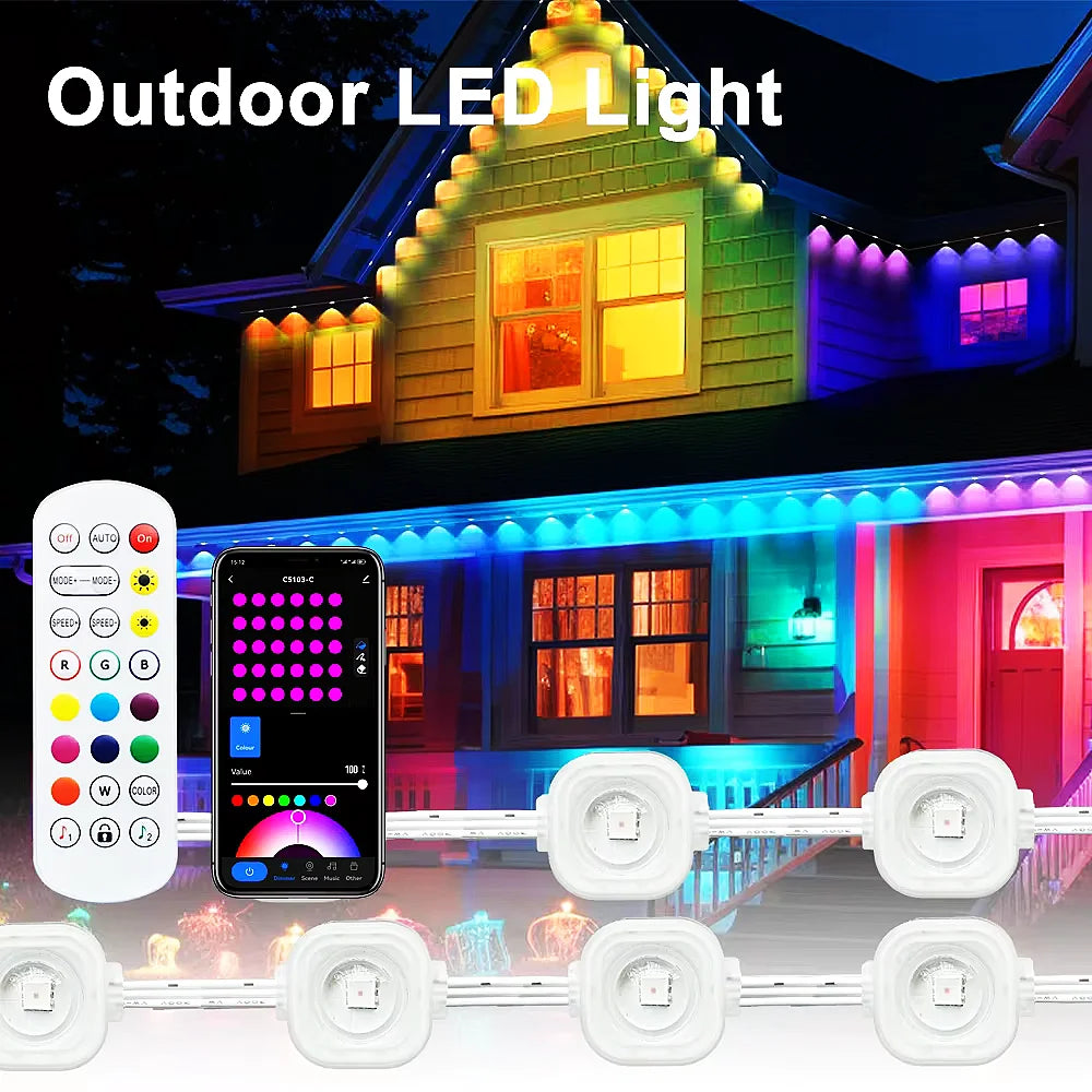 Outdoor Eaves LED Light String Waterproof Light Bar Decoration Permanent RGB WIFI Bluetooth Voice Control 15M Home Decoration