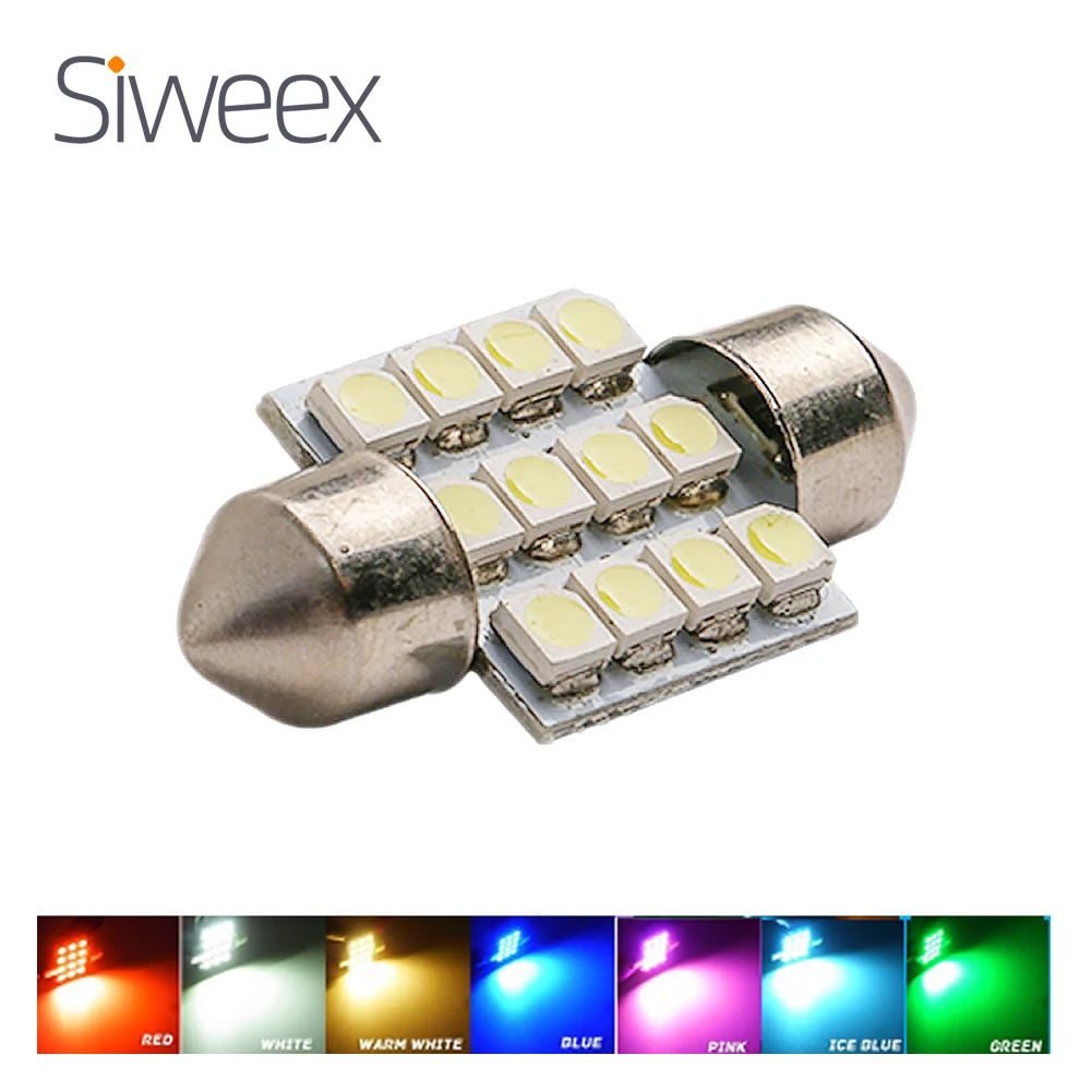31MM Car Interior Lamps 12 SMD 3528 LED Auto Reading Map Door Dome Festoon Bulbs DC 12V Automobiles License Plate Lights 1 Pcs