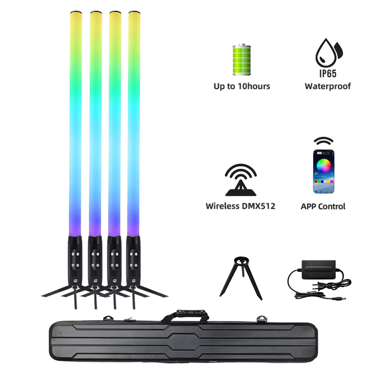 4*IP65 Waterproof 360 Pixel LED Tubes Battery Light Wireless DMX Wifi Control Stick Club Light for DJ Party KTV Theme Park