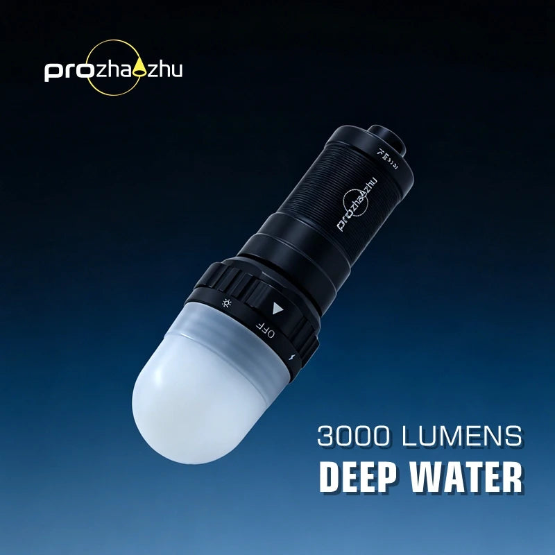 PROZHAOZHU 3000 Lumen Diving Strobe IP68 150M Alumium Alloy Rechargeable Scuba Signal Light