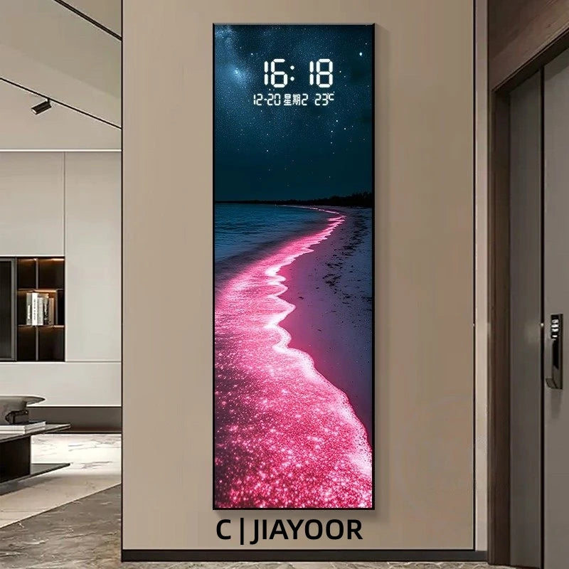 Modern Wave LED Electronic Clock Mural Light Living Room Entrance Corridor Study Hotel Plane Painting Home Decoration Wall Lamp
